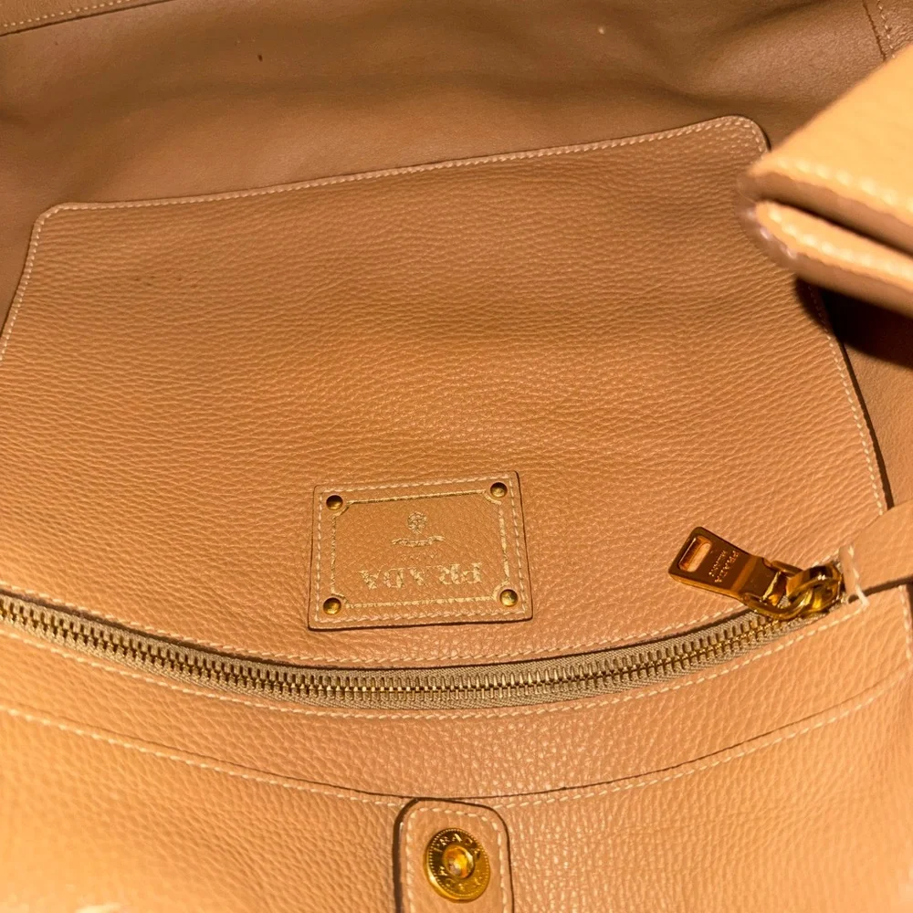Prada Cognac Leather Tote with Gold Logo - Picture 10 of 16